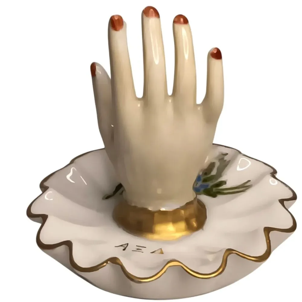 Vintage 1967 Miniature Porcelain Hand Painted Ring Holder Dish Blue Flowers 3.5